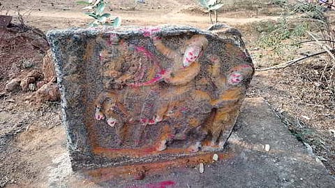A picture of 16th century hero stone found near Harur in Dharmapuri district.