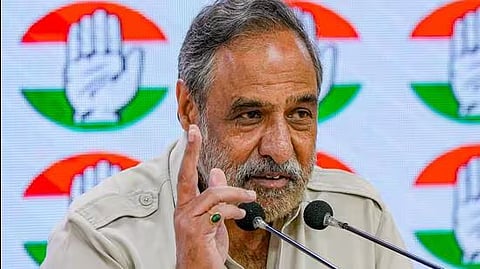 Congress leader Anand Sharma addresses a press conference in New Delhi.