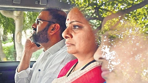 BRS leader K Kavitha being taken to the Rouse Avenue Court in connection with the Delhi liquor policy case