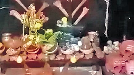 A video grab of skulls and bones found inside a farmhouse at Bidadi