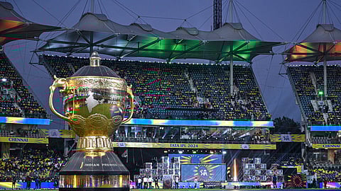 A model of IPL trophy is pictured before the start of the Indian Premier League (IPL) Twenty20 cricket match between Chennai Super Kings and Royal Challengers Bangalore at the MA Chidambaram Stadium in Chennai on March 22, 2024.