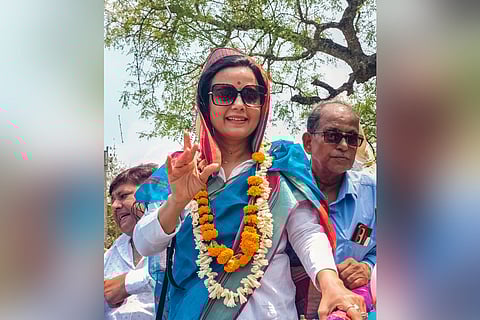 TMC candidate Mahua Moitra campaigns for upcoming Lok Sabha elections, at Kaliganj in Nadia, Thursday, March 28, 2024.