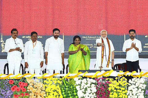 Prime Minister Narendra Modi, chief minister A Revanth Reddy, Governor Tamil Sai sounderrajan, union minister G.Kishan reddy, Adilabad BJP MP Soyam Bapu Rao take part in official programmes.
