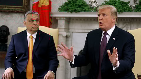 US President Donald Trump speaks to the media during a meeting with Hungarian Prime Minister Viktor Orban, in the Oval Office on May 13, 2019 in Washington, DC.