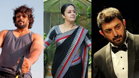 (L-R) Madhavan and Jyotika in Irudhi Suttru and 36 Vayathinile, Aravind Swamy in Thani Oruvan.