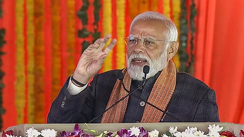 Prime Minister Narendra Modi speaks during the 'Viksit Bharat, Viksit Jammu & Kashmir' programme, in Srinagar, Thursday, March 7, 2024.