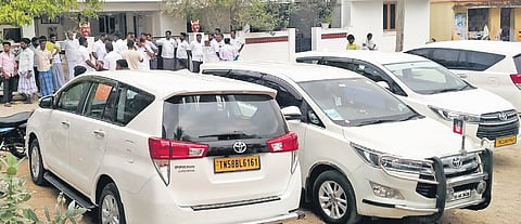 ED team raiding premises of former minister Vijayabaskar in Pudukkottai.