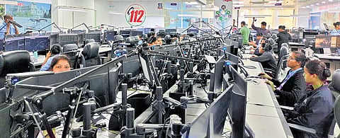 The Namma 112 helpline call centre inside the police commissioner’s office in Bengaluru.