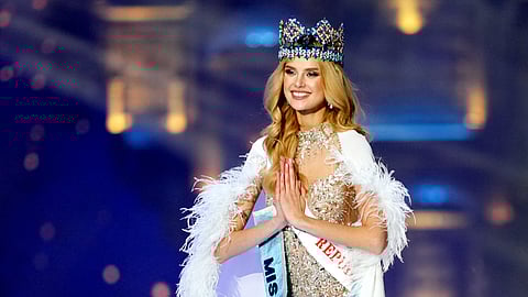 Krystyna Pyszkova of Czech Republic after she was crowned as the Miss World 2024 at the 71st Miss World pageant at the Jio World Convention Centre, in Mumbai, Saturday, March 9, 2024.