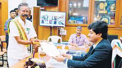 K Padmarajan, also known as election king, files his nomination for Thrissur Lok Sabha seat