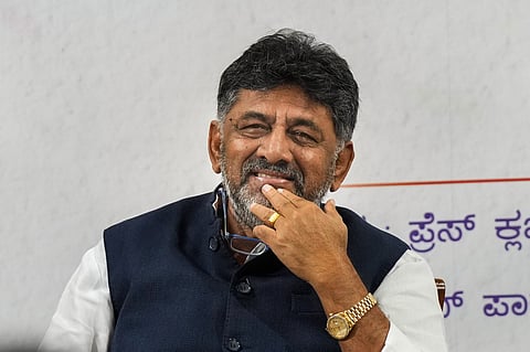 Karnataka Deputy Chief Minister DK Shivakumar during a press meeting in Bengaluru.