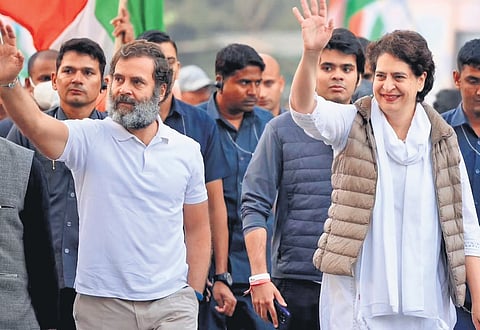 Rahul Gandhi and Priyanka Gandhi Vadra during Bharat Jodo Yatra.