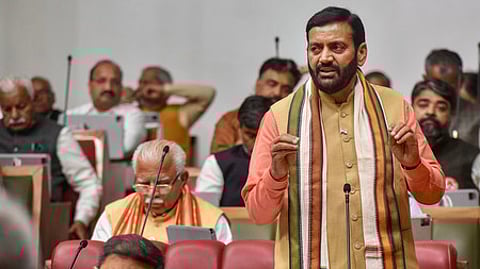 Haryana Chief Minister Nayab Singh Saini speaks during a special session of the state Assembly
