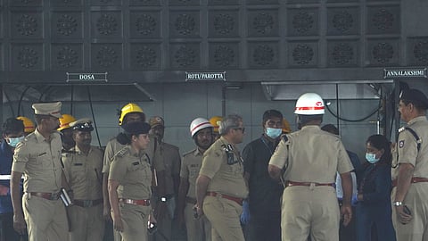 Police personnel at the Rameshwaram cafe in Bengaluru soon after the explosion on Friday, March 1, 2024.