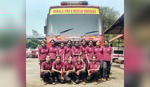 A team of firefighters at the Kerala Fire and Rescue Services Academy in Thrissur