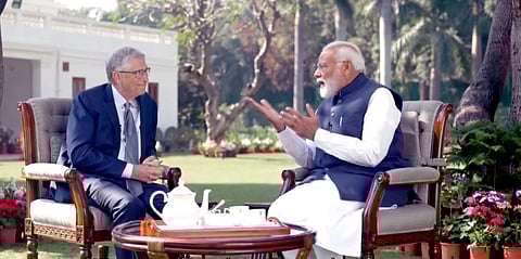 Prime Minister Narendra Modi with Microsoft co-founder Bill Gates during a meeting at his residence, in New Delhi.