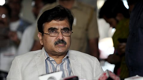 Calcutta High Court judge Justice Abhijit Gangopadhay addresses a press conference after resigning from his post, in Kolkata.