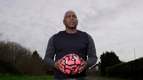 Former England international soccer player Ricky Hill poses for a photograph in Luton, England, Wednesday, March 20, 2024.