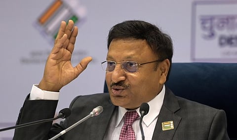 Chief Election Commissioner Rajiv Kumar announced the schedule for the Lok Sabha elections on Saturday (Photo | Express)