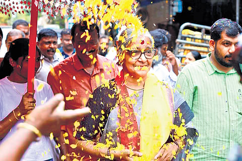 Annie Raja during her campaign in Thiruvambady assembly constituency