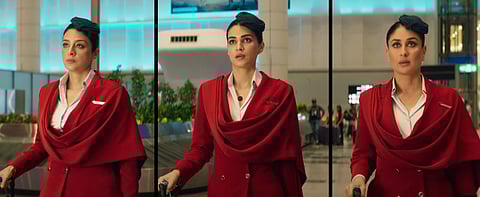 YouTube screengrab from the trailer of 'Crew' starring Tabu, Kareena Kapoor Khan and Kriti Sanon.