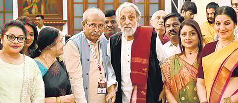 Film director MS Sathyu, actresses Bhavya and Bhavana during the BIFFes valedictory on Thursday