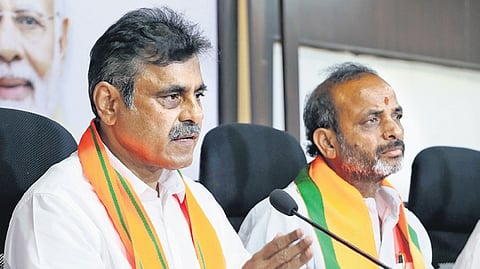 BJP leader Konda Vishweshwar Reddy addresses the media on Thursday