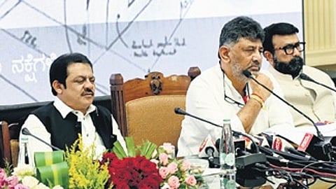 DCM DK Shivakumar, Housing Minister Zameer Ahmed Khan and others launch the ‘Nambike Nakshe’ (Trust Map) scheme in Bengaluru on Monday