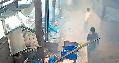 The Rameswaram Cafe in Bengaluru moments after it was rocked by a low-intensity bomb explosion on Friday, as captured in CCTV