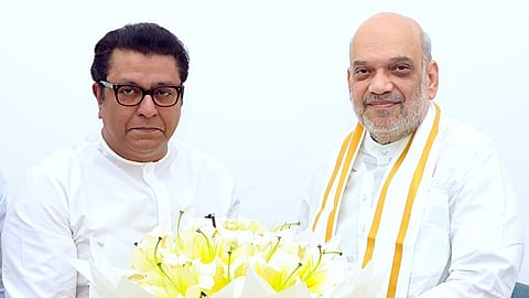 Maharashtra Navnirman Sena (MNS) chief Raj Thackeray meets Union Home Minister Amit Shah, in New Delhi on Tuesday.