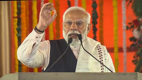 Prime Minister Narendra Modi addresses at the foundation stone laying and inauguration of multiple developmental projects, in Sindri