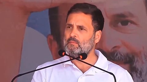 Congress leader Rahul Gandhi addresses a rally as part of the party's Bharat Jodo Nyay Yatra in Rajasthan's Banswara, March 7, 2024.