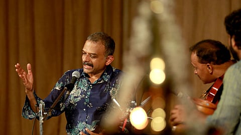 Vocalist TM Krishna performs during a Carnatic concert.