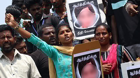 Activists stage protest on Beach Road in Puducherry