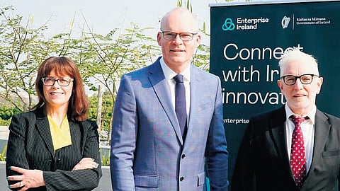 Minister for Enterprise, Trade and Employment Simon Coveney TD (centre) along with Irish Ambassador to India Kevin Kelly (right) and Executive Director of Enterprise Ireland Jennifer Melia (left)