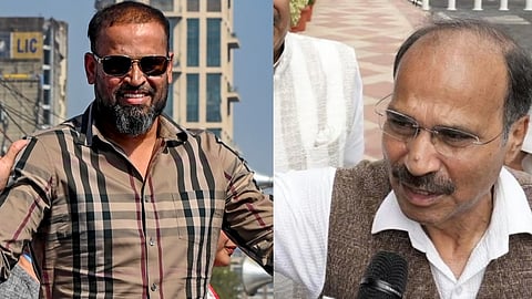 (L-R) TMC candidate for the upcoming Lok Sabha elections Yusuf Pathan during a rally, in Kolkata, Congress MP Adhir Ranjan Chowdhury.