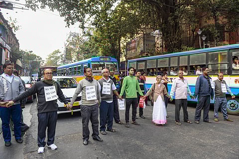 People protesting against the implementation of CAA