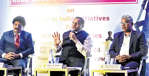 Secretary of Union Ministry of Coal Amrit Lal Meena (centre) interacting with major manufacturers under Make in India in Tamil Nadu in Chennai on Saturday | Ashwin prasath