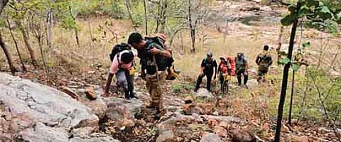 Hikers traversing through the 20-km terrain in Debrigarh wildlife sanctuary
