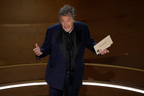 Al Pacino presents the award for best picture during the Oscars.