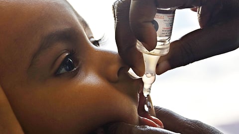 A kid gets polio drops at Egmore Childrens hospital on Sunday.
