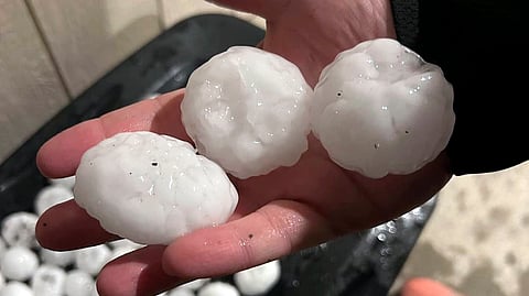 Volatile weather was honing in on parts of Kansas and Missouri Wednesday night, with some storms bringing massive chunks of hail.