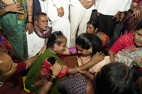 BRS MLC K Kavitha consoled family members of H Venkat in their house in Thipparam village in Yallareddy Assembly constituency on Tuesday.