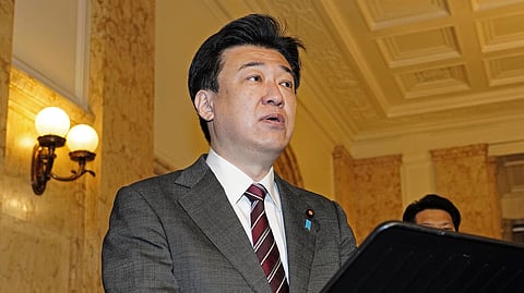 Japanese Defense Minister Minoru Kihara speaks during a news conference at the parliament building in Tokyo on Tuesday, March 26, 2024, following the Cabinet's decision to ease Japan's strict defense equipment transfer rules.