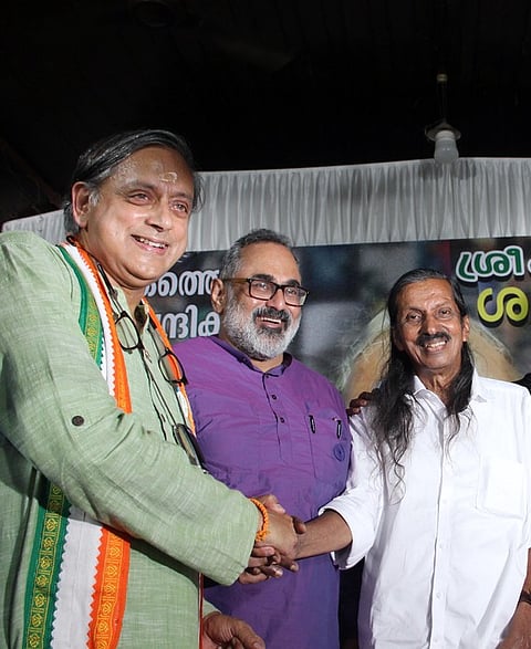 Congress, BJP and CPI candidates from Thiruvananthapuram, Shashi Tharoor, Rajeev Chandrasekhar and Pannyan Raveendran.