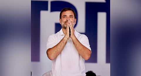 Congress leader Rahul Gandhi at I.N.D.I.A. blocs Loktantra Bachao Rally at Ramleela Maidan, in New Delhi.