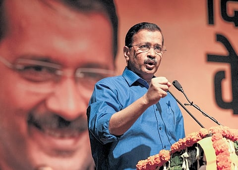 Arvind Kejriwal addressing women workers at town hall meet