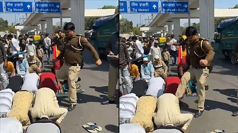 In the video, cops were seen kicking men offering namaz.