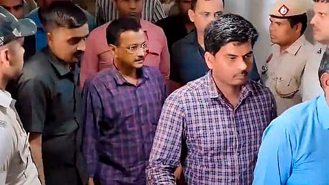Delhi Chief Minister Arvind Kejriwal being produced before the Rouse Avenue Court, in New Delhi on Friday.