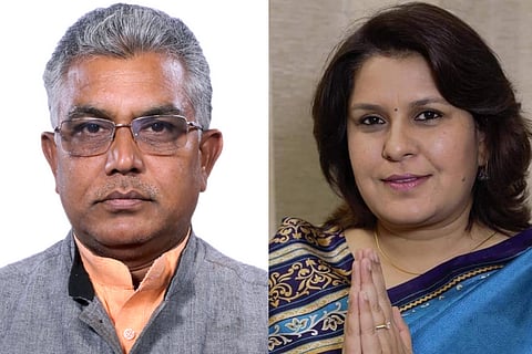 Congress leader Supriya Shrinate and senior BJP leader Dilip Ghosh.